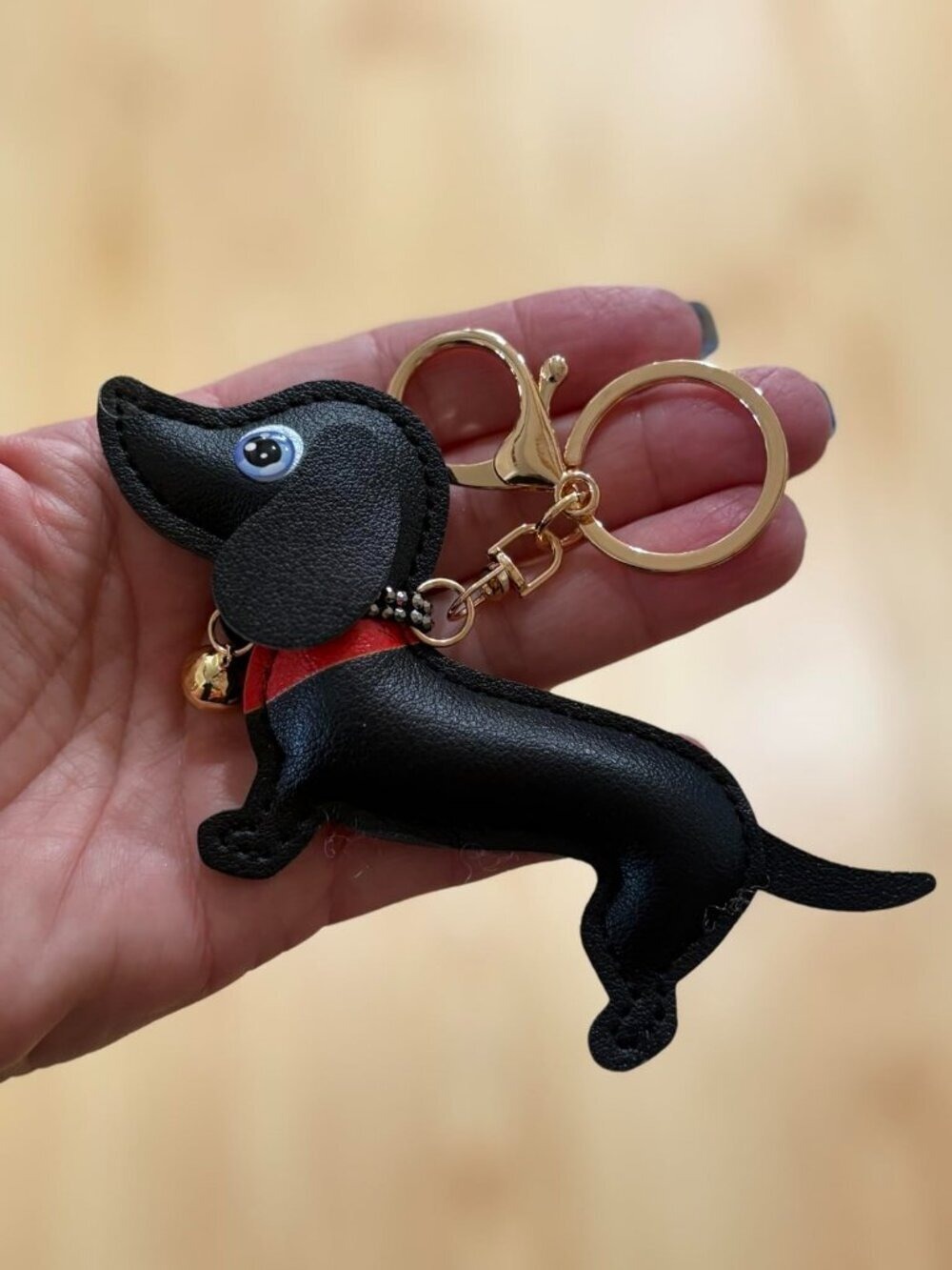Black Vegan Dachshund Keychain Bag Charm Handmade